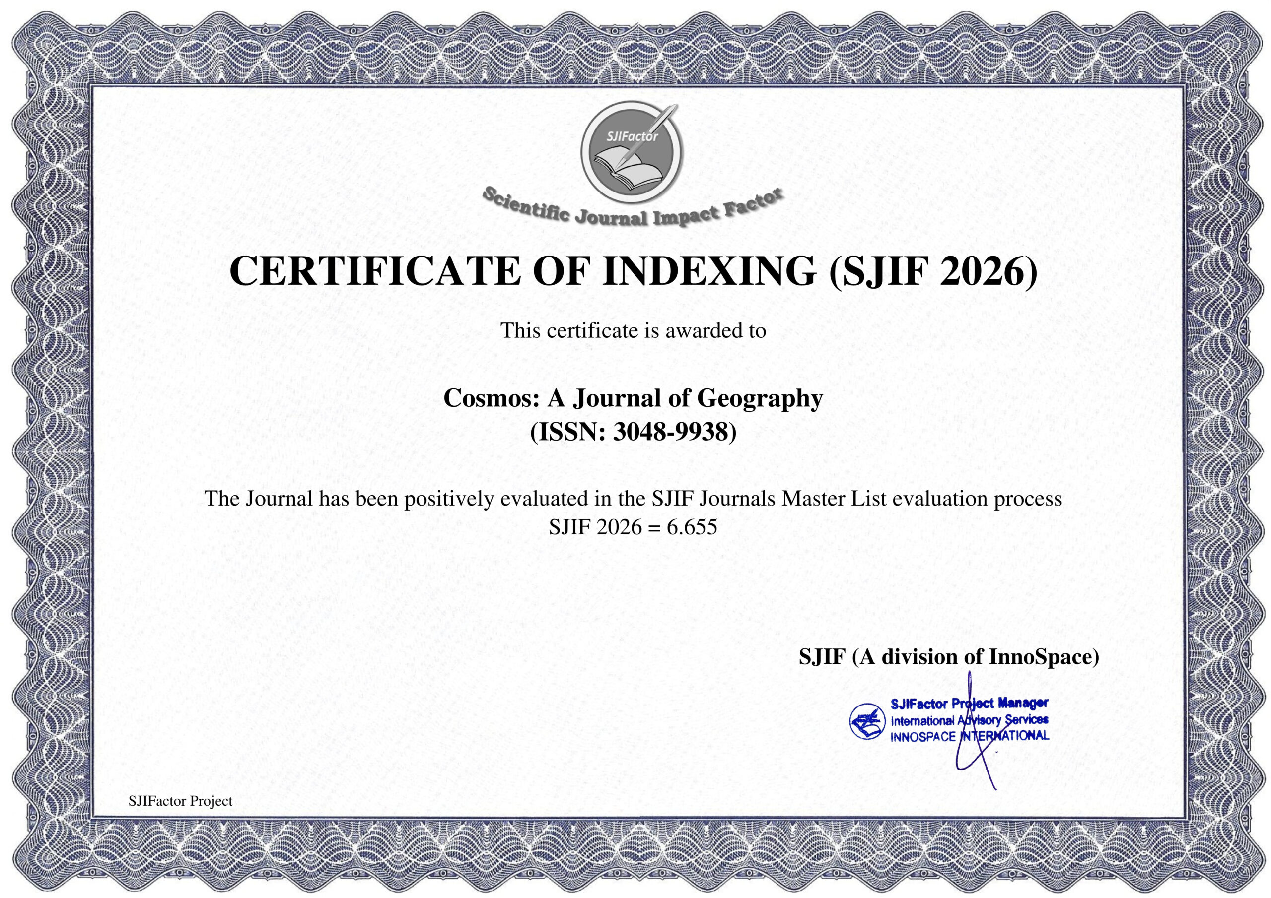 COSMOS Impact Factor 2026 scaled